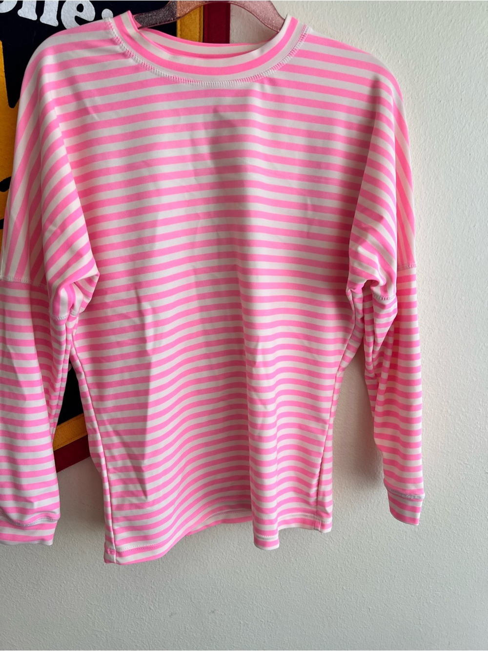 Kids Long-Sleeve Pink & White Stripe Rashguard Swim Top